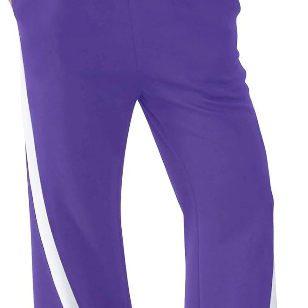 Purple Women's Wide Leg Sweatpants - High-Waisted, Baggy Fit, Pockets, Side Stri